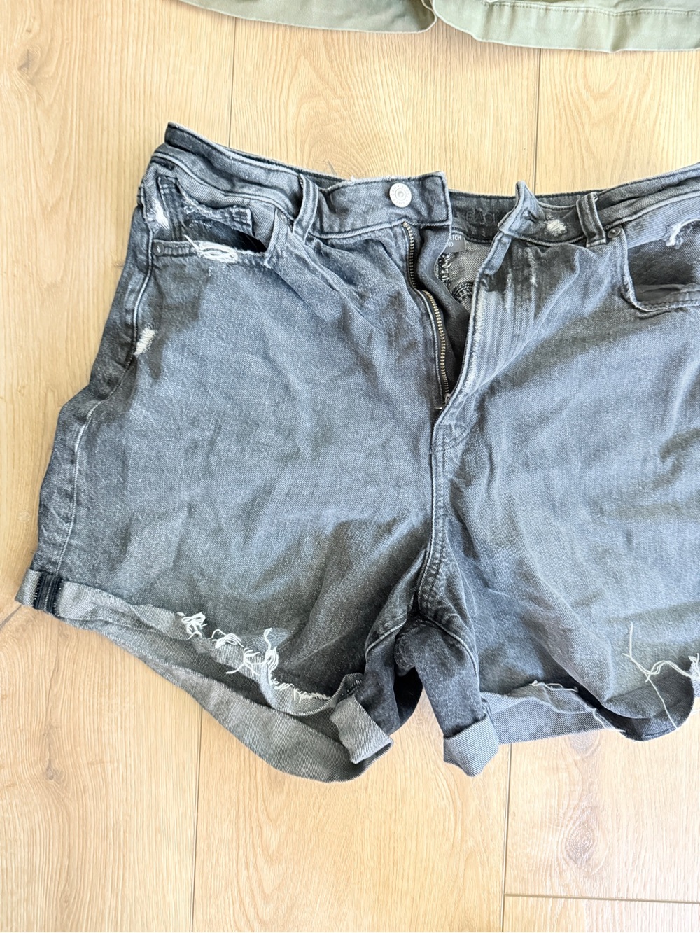 High-Waist Distressed Black Denim Shorts